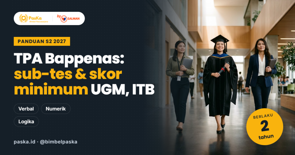 Tiga tahap perjalanan studi: karyawan, wisudawati S2, dan profesional, dengan judul Panduan TPA Bappenas S2 2027